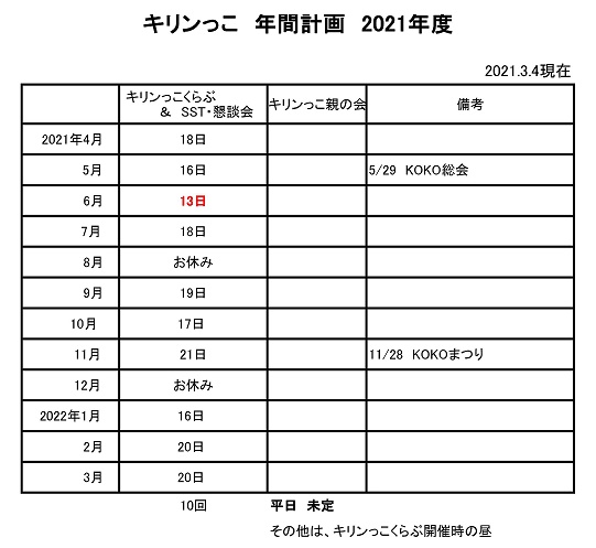 年間計画表 アクティブ湖西